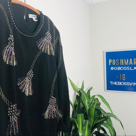 Vintage Retro 90’s Beaded Tassel Oversized Sweater - Picture 4 of 4